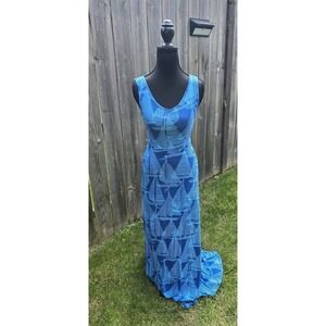 Tori Richard Womens Blue Maxi Dress Size XXS Sleeveless Hawaiian Beach Nautical